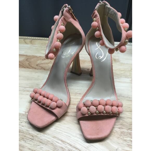 Sam Edelman Sandals Women's 7.5 Pink Suede Ankle Strap Block Heel Square Toe - Picture 1 of 8